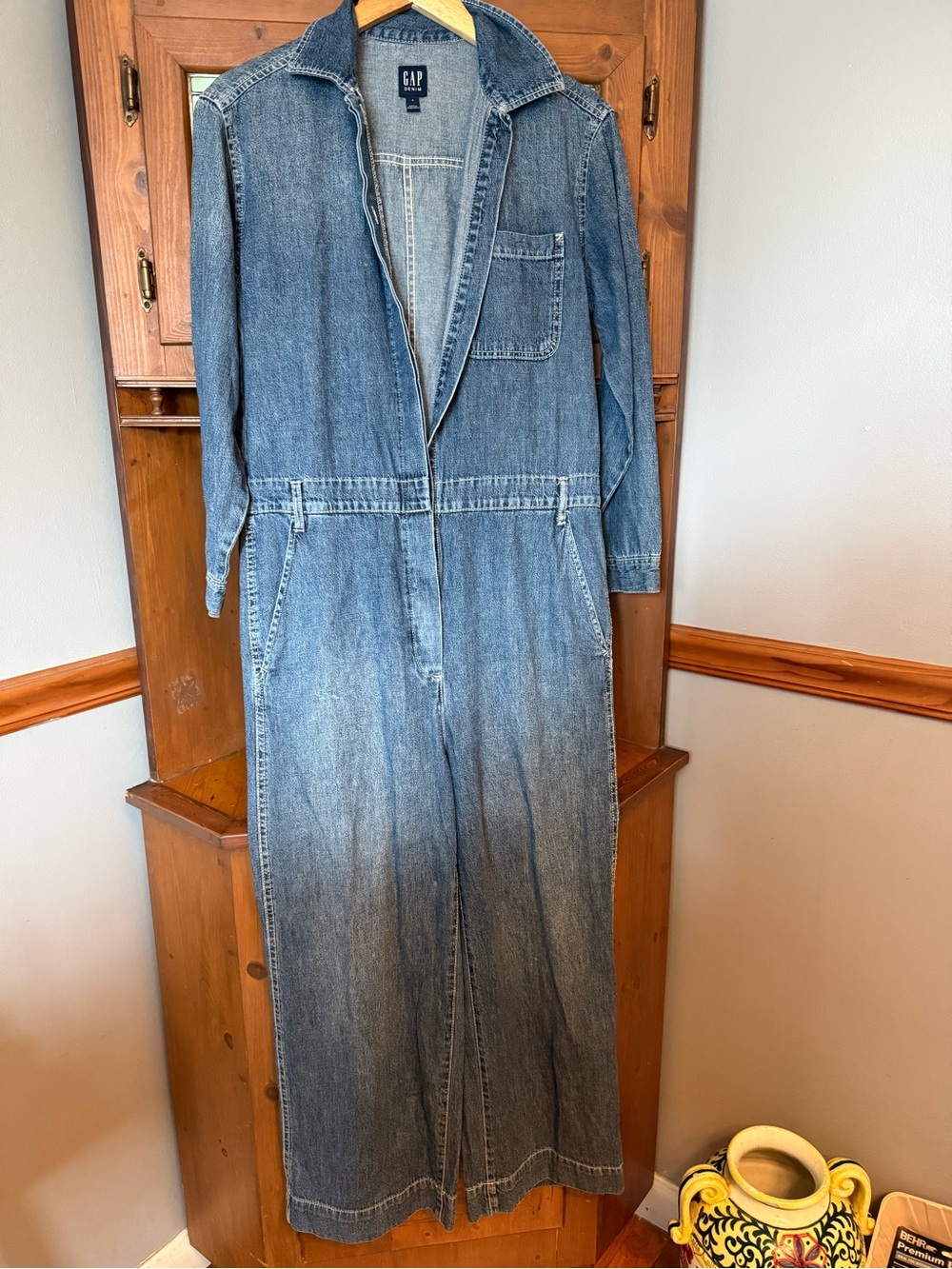 GAP Light Blue Long Sleeve Denim Jumpsuit